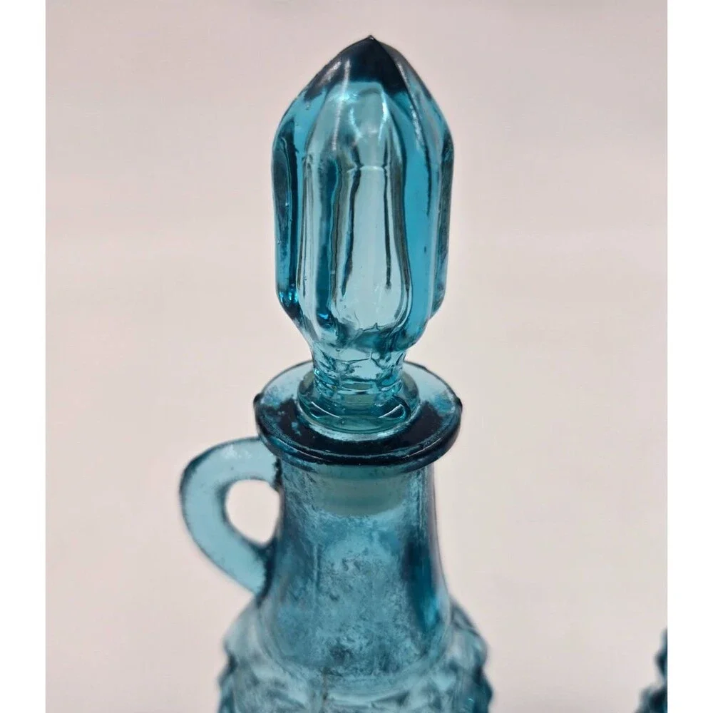 Vintage Indiana Glass Teal Oil & Vinegar Cruet Starburst - Hard to Find Set